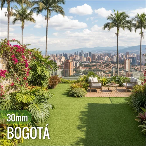 Césped artificial Bogotá de 30 mm en una terraza con vistas